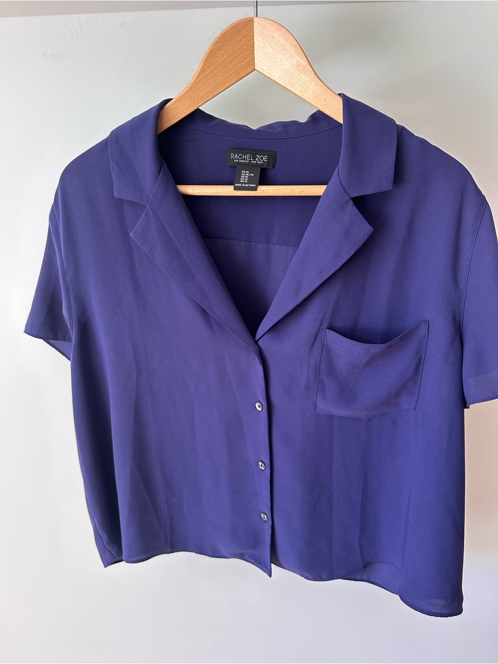 Rachel Zoe Short Sleeve Button-Front Blouse in Deep Purple